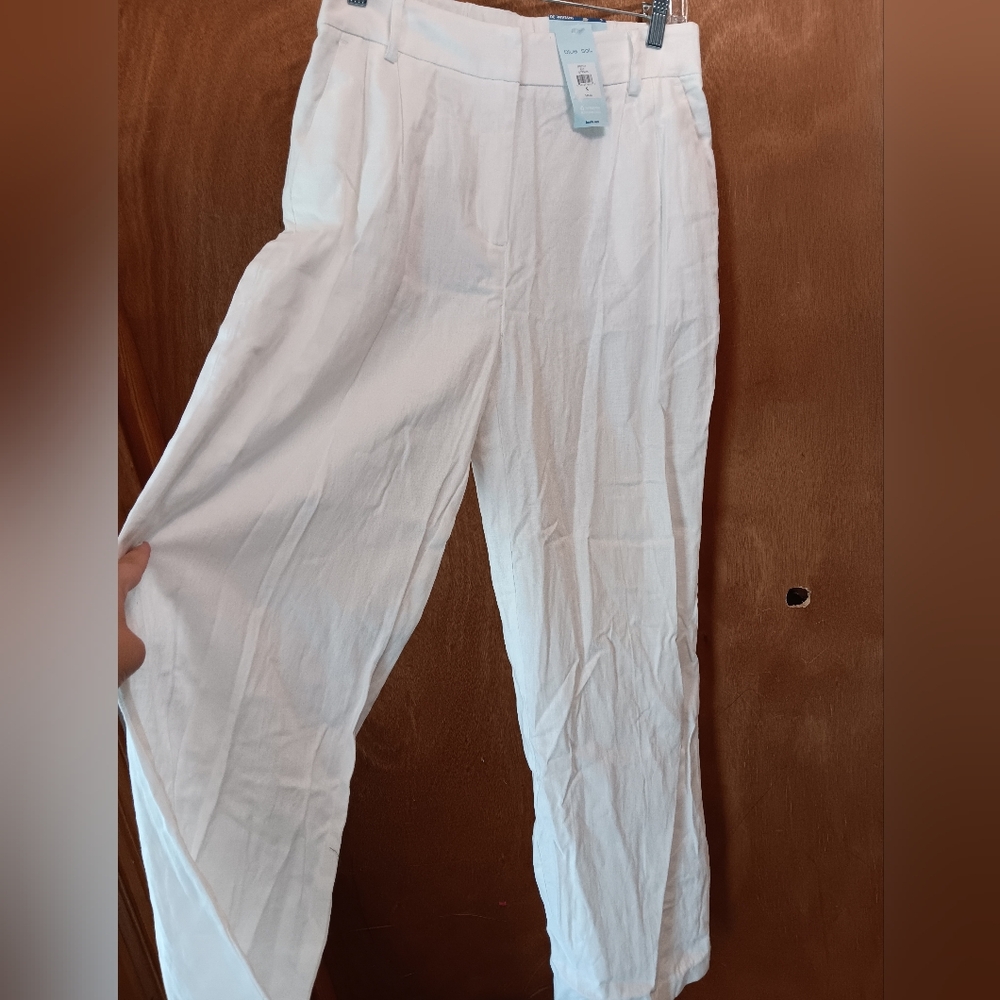Blue Sol White High-Rise Wide-Leg Trousers